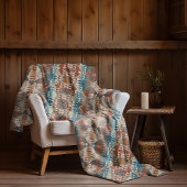 Beige Taupe Rood Bruin Blauwgroen Blauw Tribal Art Fleece Deken