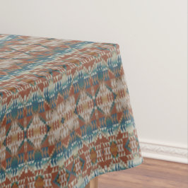 Beige Taupe Rood Bruin Blauwgroen Blauw Tribal Art Tafelkleed
