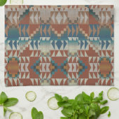 Beige Taupe Rood Bruin Blauwgroen Blauw Tribal Art Theedoek (Gevouwen)