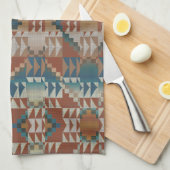 Beige Taupe Rood Bruin Blauwgroen Blauw Tribal Art Theedoek (Quarter Fold)