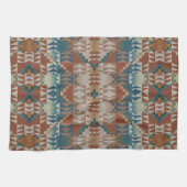 Beige Taupe Rood Bruin Blauwgroen Blauw Tribal Art Theedoek (Horizontaal)