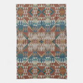 Beige Taupe Rood Bruin Blauwgroen Blauw Tribal Art Theedoek (Verticaal)