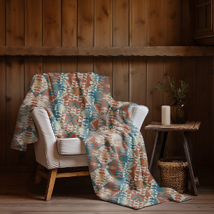 Beige Taupe Rood Bruin Teal Blauw Tribale Kunst Pa Fleece Deken