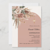 Beige taupe roses pampas arch ivory Confirmation Kaart (Voorkant)