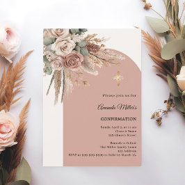 Beige taupe roses pampas arch ivory Confirmation Kaart