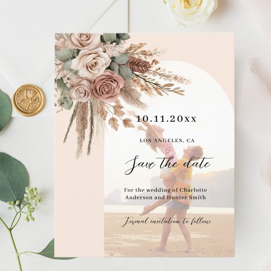 Beige taupe rozen foto boog bruiloft Save the Date