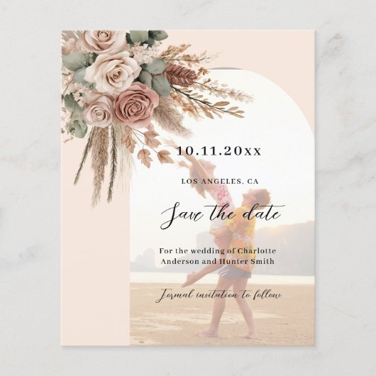 Beige taupe rozen foto boog bruiloft Save the Date (Voorkant)