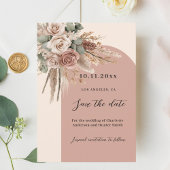 Beige taupe rozen pampas boogbruiloft save the date