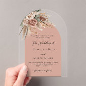 Beige taupe rozen pampas boogvrij bruiloft acryl uitnodigingen (Insitu (Draagbaar))