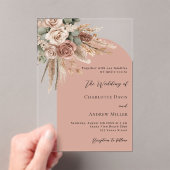 Beige taupe rozen pampas boogvrij bruiloft acryl uitnodigingen (Insitu (Draagbaar))