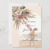 Beige taupe rozen pampas foto boog bruiloft save the date (Voorkant)
