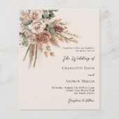 Beige taupe rozen pampas gras huwelijksuitnodiging (Voorkant)
