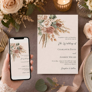 Beige taupe rozen pampas gras luxe trouwdag kaart