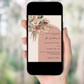 Beige taupe rozen pampas grasboog bruiloft kaart