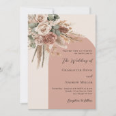 Beige taupe rozen pampas grasboog bruiloft kaart (Voorkant)