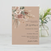 Beige taupe rozen pampas groen luxe bruiloft kaart (Staand voorkant)