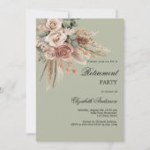 Beige taupe rozen pampas groen pensioenfeest kaart (Voorkant)