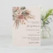 Beige taupe rozen pampasgras luxe bruiloft kaart (Staand voorkant)
