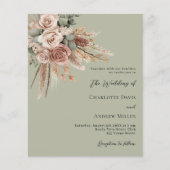 Beige taupe rozen salie groene huwelijksuitnodigin (Voorkant)