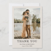 Beige Taupe Script Trouwfoto Dankkaart Bedankkaart (Voorkant)