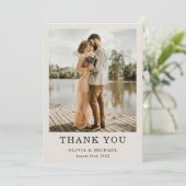 Beige Taupe Script Trouwfoto Dankkaart Bedankkaart (Staand voorkant)