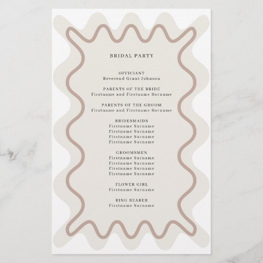 Beige Taupe Wavy Border Ceremony Programma (Achterkant)