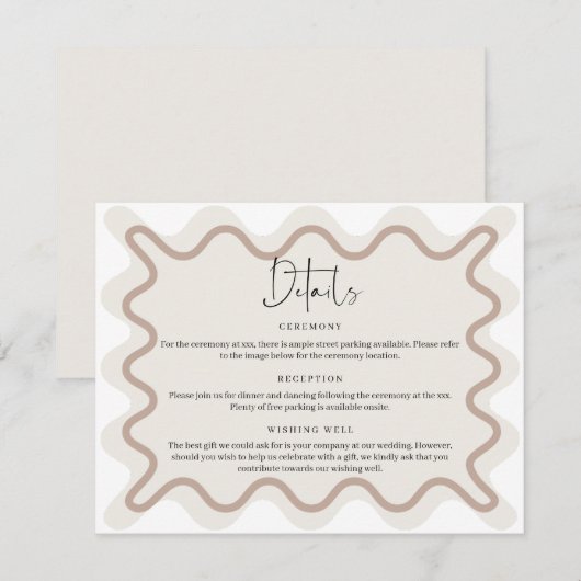 Beige Taupe Wavy Border Details Behuizing Kaart (Voorkant / Achterkant)