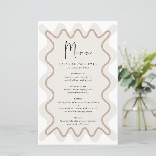 Beige Taupe Wavy Border menukaart (Staand voorkant)