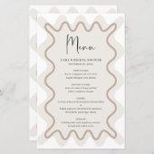 Beige Taupe Wavy Border menukaart met naam (Voorkant / Achterkant)