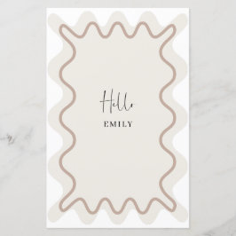 Beige Taupe Wavy Border menukaart met naam