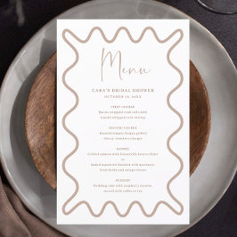 Beige Taupe Wavy Border menukaart met naam