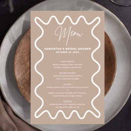 Beige Taupe Wavy Border menukaart met naam