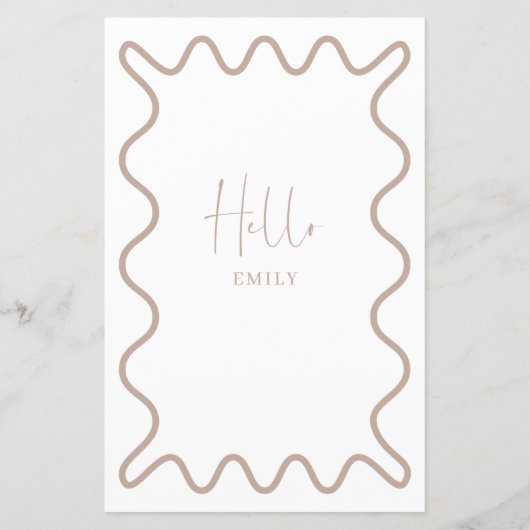 Beige Taupe Wavy Border menukaart met naam (Achterkant)