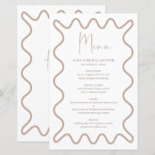Beige Taupe Wavy Border menukaart met naam (Voorkant / Achterkant)