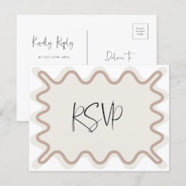 Beige Taupe Wavy Border RSVP-Briefkaart Briefkaart