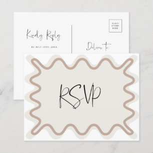 Beige Taupe Wavy Border RSVP-Briefkaart Briefkaart