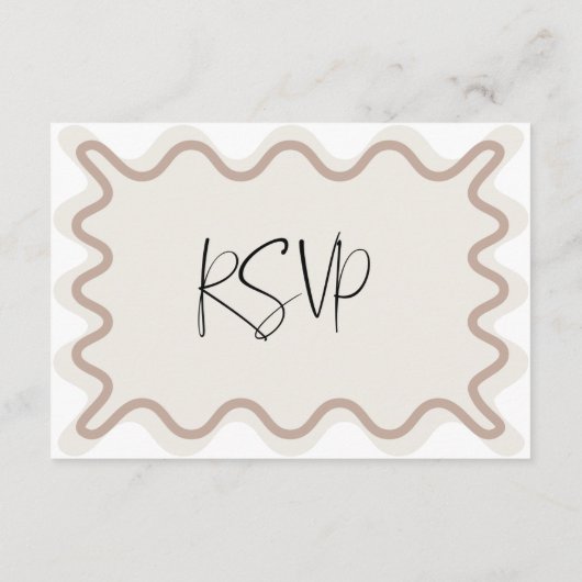 Beige Taupe Wavy Border RSVP-kaart Informatiekaartje (Achterkant)