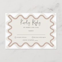 Beige Taupe Wavy Border RSVP-kaart