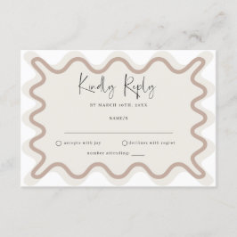 Beige Taupe Wavy Border RSVP-kaart Informatiekaartje