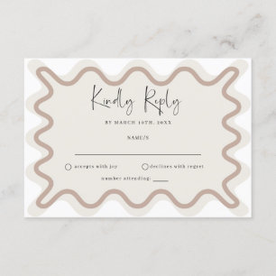 Beige Taupe Wavy Border RSVP-kaart Informatiekaartje