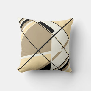 Beige, Taupe, Zwart, Wit Diagonaal Raamontwerp Kussen