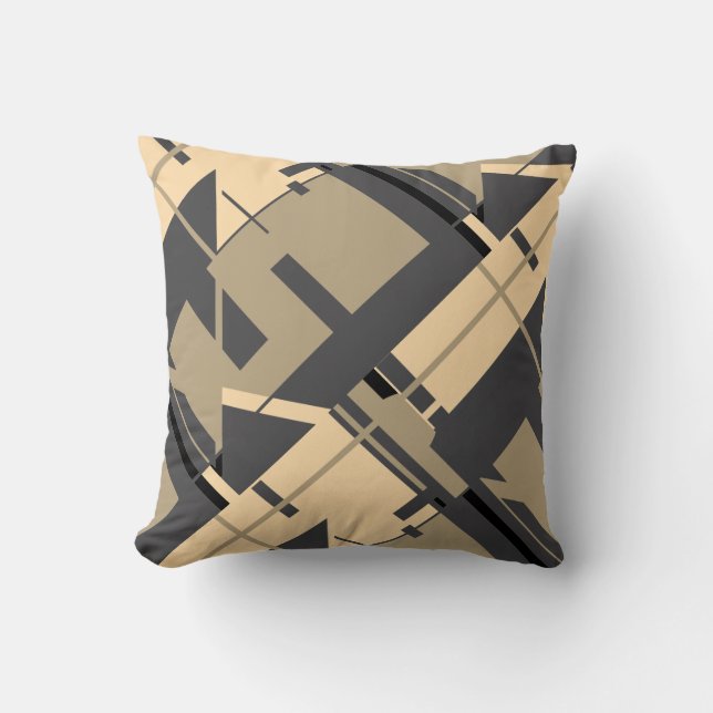 Beige Taupe Zwarte Houtskool Gekanteld Abstracte K Kussen (Voorkant)