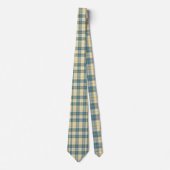 Beige & Teal Plaid Pattern Necktie Tie Stropdas (Voorkant)