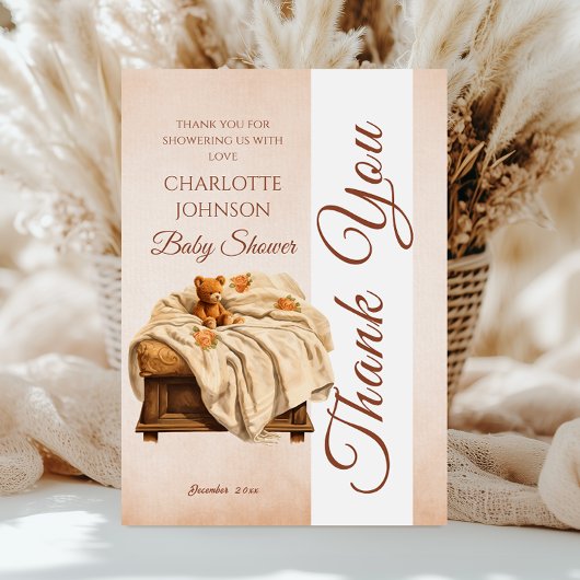 Beige Teddy Bear Baby shower Bedankkaart