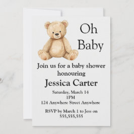 Beige Teddy Bear Gender Neutral Baby Shower Invita Kaart
