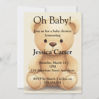 Beige Teddy Bear Gender Neutral Baby Shower  Kaart