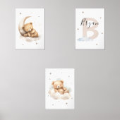 Beige Teddy Bear Nursery Wall Art Set Moon & Cloud (Voorkant)