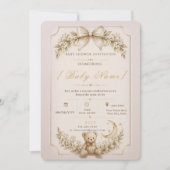 Beige Teddybeer Babyshower Uitnodiging (Voorkant)