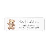 Beige Teddybeer Genderneutraal Baby shower Etiket (Voorkant)