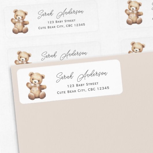 Beige Teddybeer Genderneutraal Baby shower Etiket